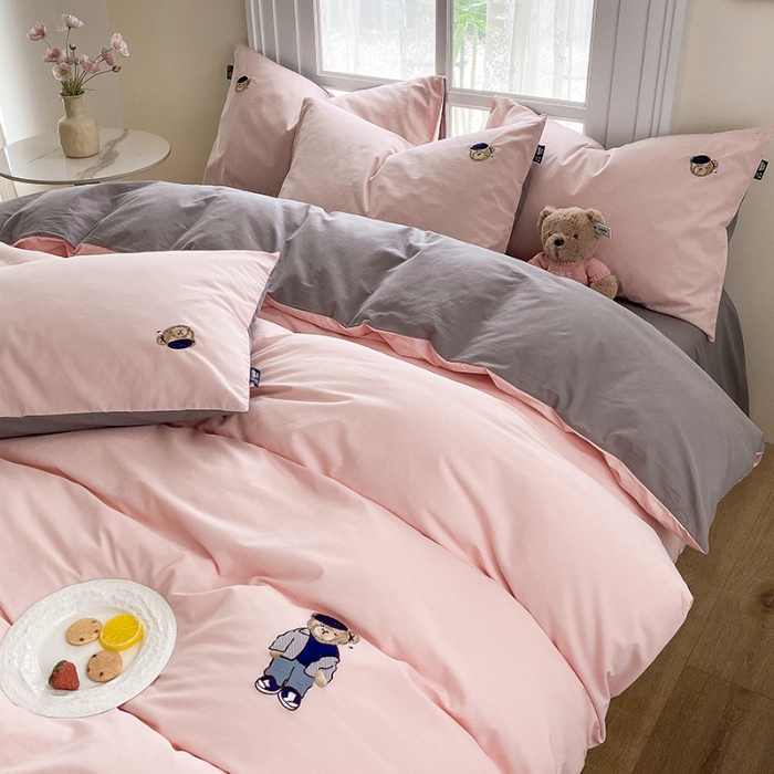 91家纺网 家纺一手货源 找家纺 泰迪爱兰Teddy ISLAND 2026新款32支全棉水洗棉绣花三件套四件套 浅玉+棕灰