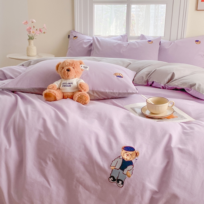 91家纺网 家纺一手货源 找家纺 泰迪爱兰Teddy ISLAND 2026新款32支全棉水洗棉绣花三件套四件套 浅雪青+青灰