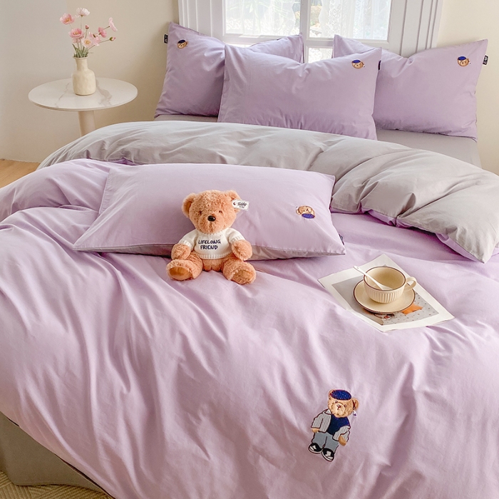 91家纺网 家纺一手货源 找家纺 泰迪爱兰Teddy ISLAND 2026新款32支全棉水洗棉绣花三件套四件套 浅雪青+青灰