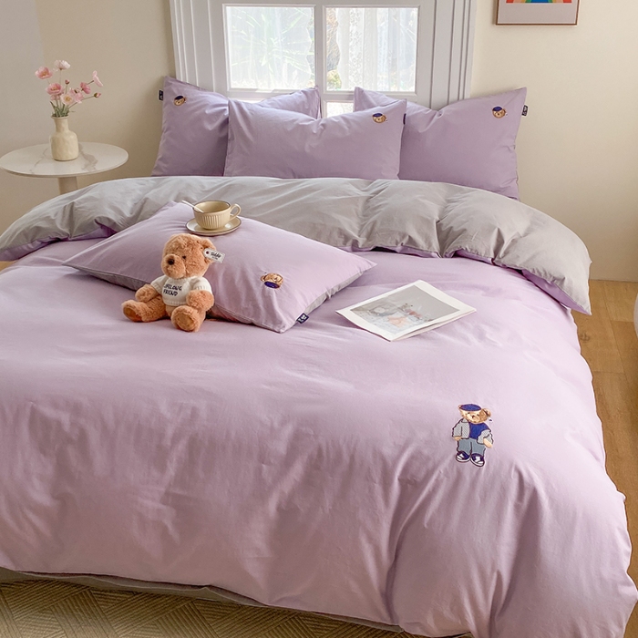 91家纺网 家纺一手货源 找家纺 泰迪爱兰Teddy ISLAND 2026新款32支全棉水洗棉绣花三件套四件套 浅雪青+青灰