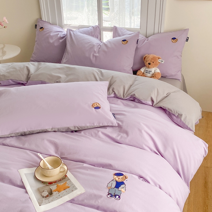 91家纺网 家纺一手货源 找家纺 泰迪爱兰Teddy ISLAND 2026新款32支全棉水洗棉绣花三件套四件套 浅雪青+青灰