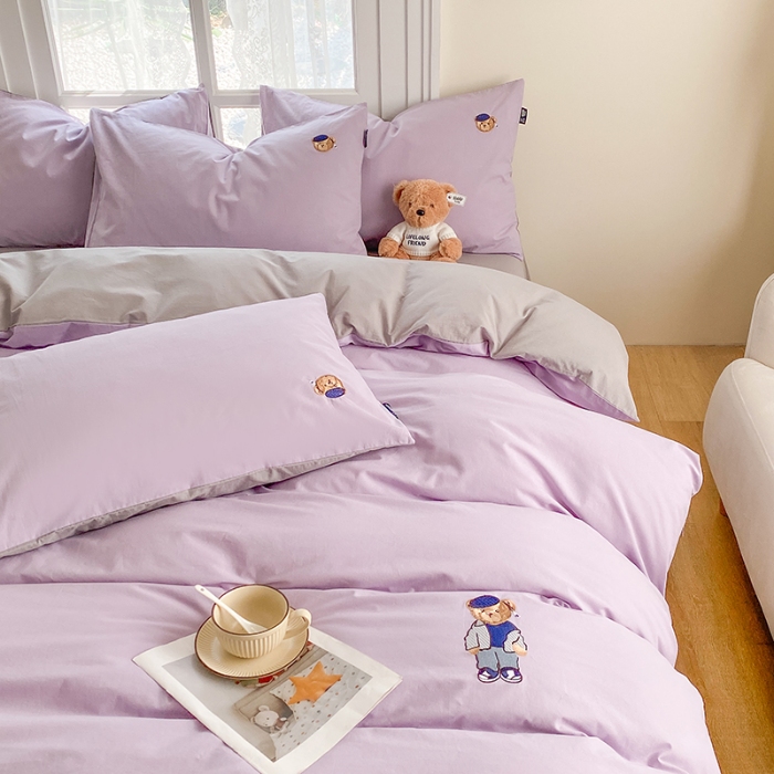 91家纺网 家纺一手货源 找家纺 泰迪爱兰Teddy ISLAND 2026新款32支全棉水洗棉绣花三件套四件套 浅雪青+青灰