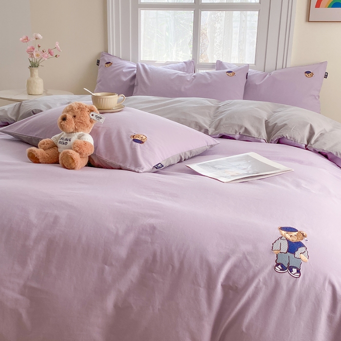 91家纺网 家纺一手货源 找家纺 泰迪爱兰Teddy ISLAND 2026新款32支全棉水洗棉绣花三件套四件套 浅雪青+青灰