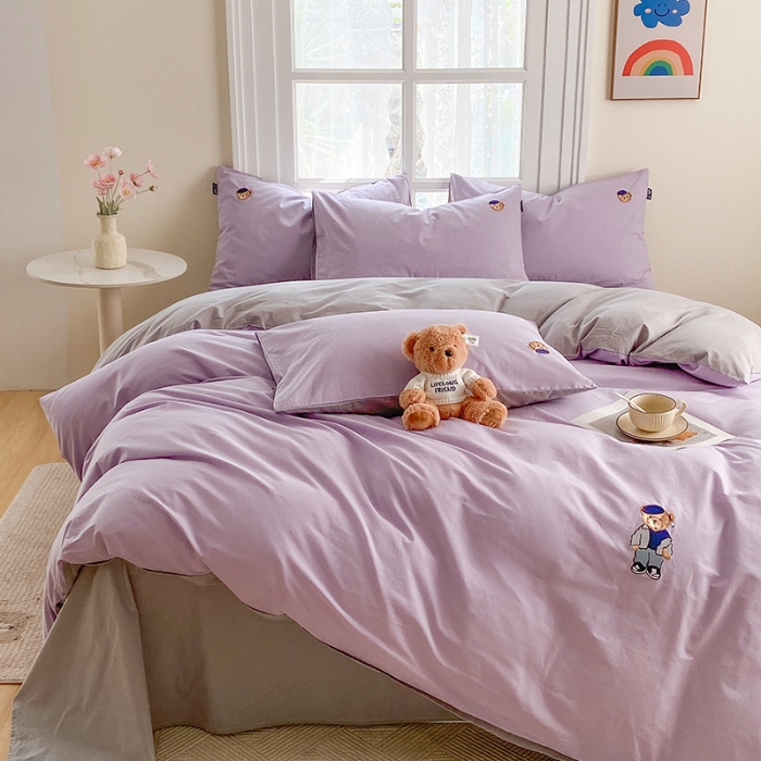 91家纺网 家纺一手货源 找家纺 泰迪爱兰Teddy ISLAND 2026新款32支全棉水洗棉绣花三件套四件套 浅雪青+青灰