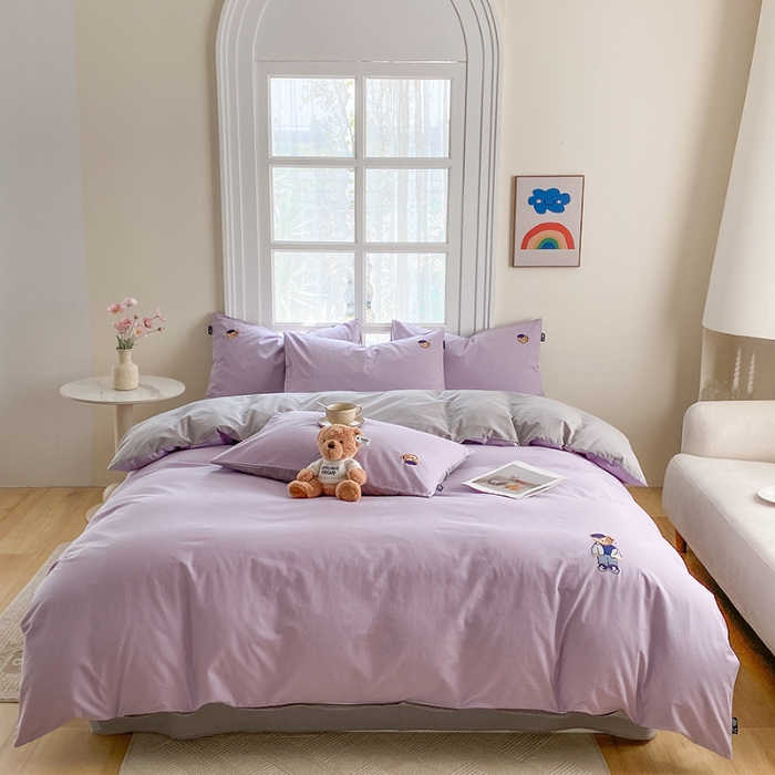 91家纺网 家纺一手货源 找家纺 泰迪爱兰Teddy ISLAND 2026新款32支全棉水洗棉绣花三件套四件套 浅雪青+青灰