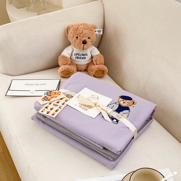 91家纺网 家纺一手货源 找家纺 泰迪爱兰Teddy ISLAND 2026新款32支全棉水洗棉绣花三件套四件套 浅雪青+青灰