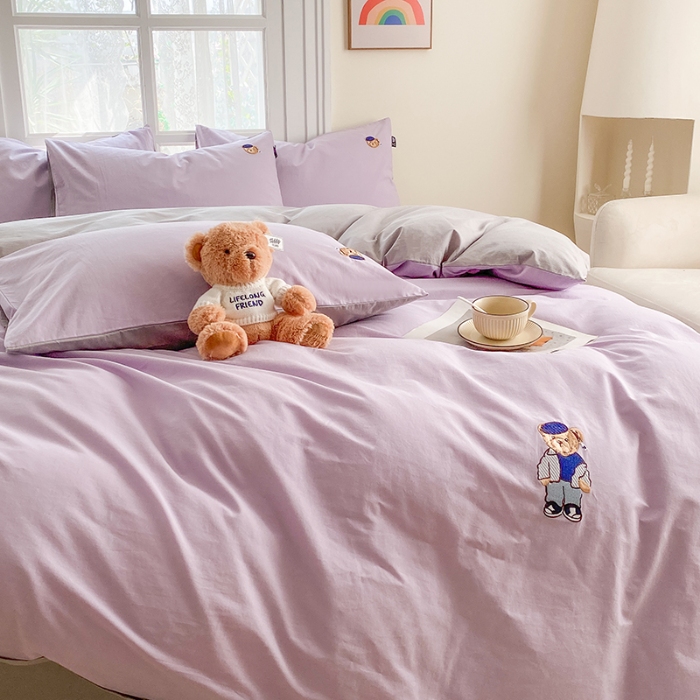 91家纺网 家纺一手货源 找家纺 泰迪爱兰Teddy ISLAND 2026新款32支全棉水洗棉绣花三件套四件套 浅雪青+青灰