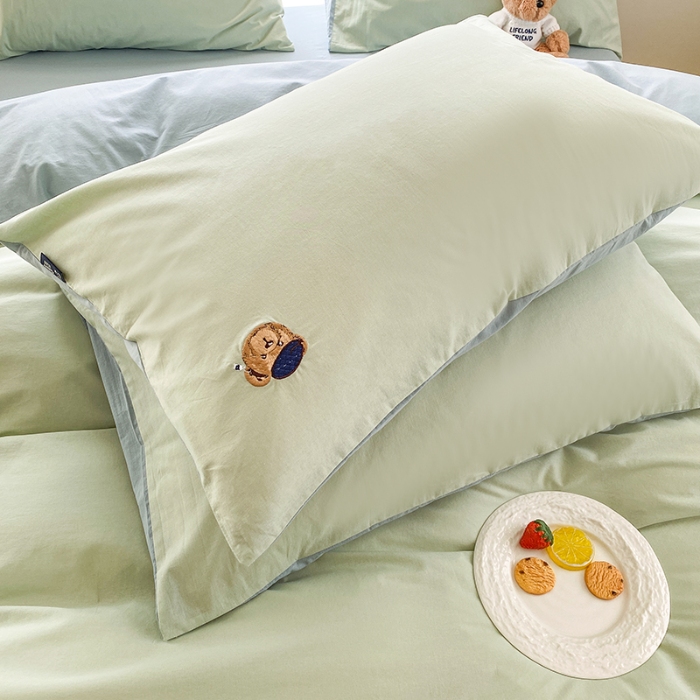 91家纺网 家纺一手货源 找家纺 泰迪爱兰Teddy ISLAND 2026新款32支全棉水洗棉绣花三件套四件套 水绿＋浅灰兰