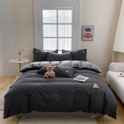 泰迪爱兰Teddy ISLAND 2026新款32支全棉水洗棉绣花三件套四件套 深灰+棕灰