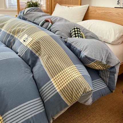 91家纺网 家纺一手货源 找家纺 （总）2025新款色织全棉水洗棉单被套日式复古风被套床单枕套床品套件