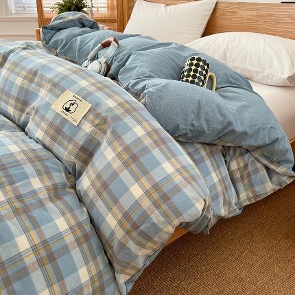 91家纺网 家纺一手货源 找家纺 （总）2025新款色织全棉水洗棉单被套日式复古风被套床单枕套床品套件