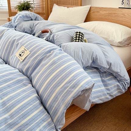 91家纺网 家纺一手货源 找家纺 （总）2025新款色织全棉水洗棉单被套日式复古风被套床单枕套床品套件