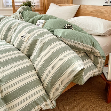 91家纺网 家纺一手货源 找家纺 （总）2025新款色织全棉水洗棉单被套日式复古风被套床单枕套床品套件