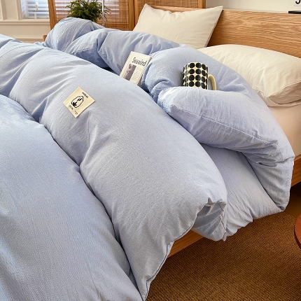 91家纺网 家纺一手货源 找家纺 （总）2025新款色织全棉水洗棉单被套日式复古风被套床单枕套床品套件