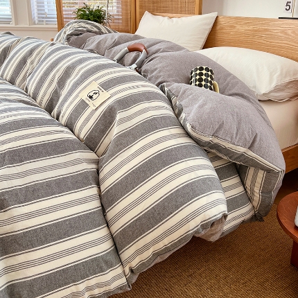 91家纺网 家纺一手货源 找家纺 （总）2025新款色织全棉水洗棉单被套日式复古风被套床单枕套床品套件