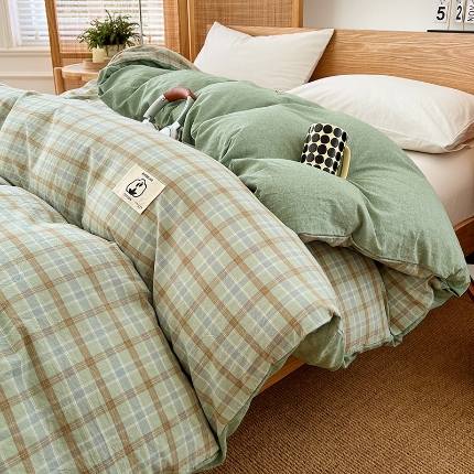 91家纺网 家纺一手货源 找家纺 （总）2025新款色织全棉水洗棉单被套日式复古风被套床单枕套床品套件