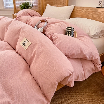 91家纺网 家纺一手货源 找家纺 （总）2025新款色织全棉水洗棉单被套日式复古风被套床单枕套床品套件