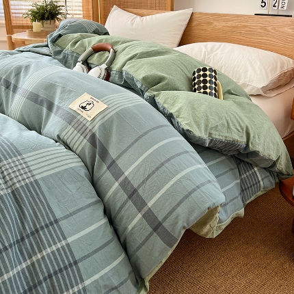 91家纺网 家纺一手货源 找家纺 （总）2025新款色织全棉水洗棉单被套日式复古风被套床单枕套床品套件