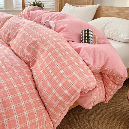 91家纺网 家纺一手货源 找家纺 （总）2025新款色织全棉水洗棉单被套日式复古风被套床单枕套床品套件