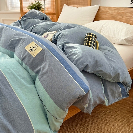 91家纺网 家纺一手货源 找家纺 （总）2025新款色织全棉水洗棉单被套日式复古风被套床单枕套床品套件