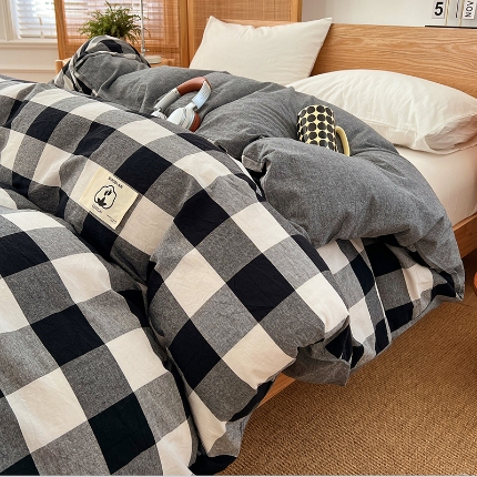 91家纺网 家纺一手货源 找家纺 （总）2025新款色织全棉水洗棉单被套日式复古风被套床单枕套床品套件