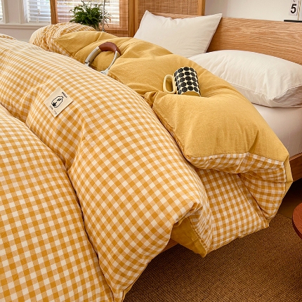 91家纺网 家纺一手货源 找家纺 （总）2025新款色织全棉水洗棉单被套日式复古风被套床单枕套床品套件