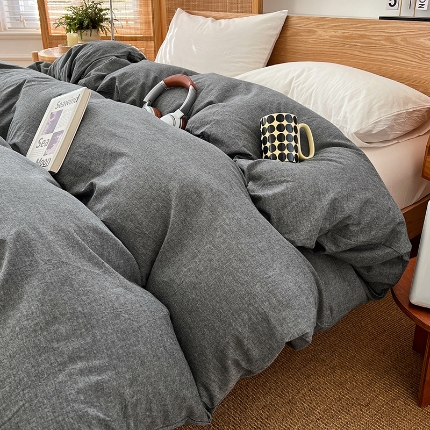 91家纺网 家纺一手货源 找家纺 （总）2025新款色织全棉水洗棉单被套日式复古风被套床单枕套床品套件