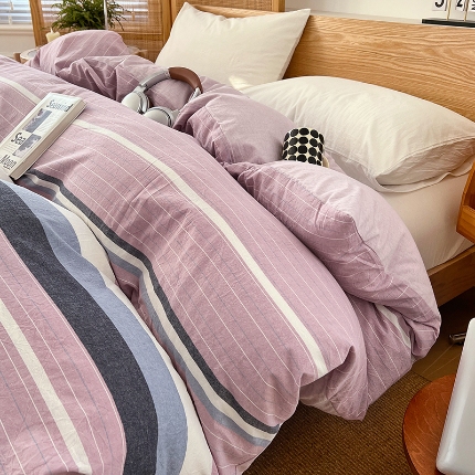 91家纺网 家纺一手货源 找家纺 （总）2025新款色织全棉水洗棉单被套日式复古风被套床单枕套床品套件