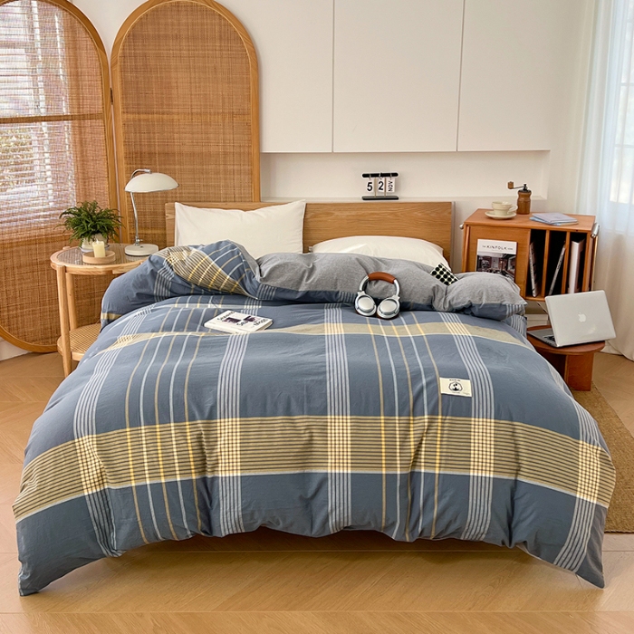 91家纺网 家纺一手货源 找家纺 （总）2025新款色织全棉水洗棉单被套日式复古风被套床单枕套床品套件