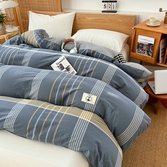 91家纺网 家纺一手货源 找家纺 （总）2025新款色织全棉水洗棉单被套日式复古风被套床单枕套床品套件