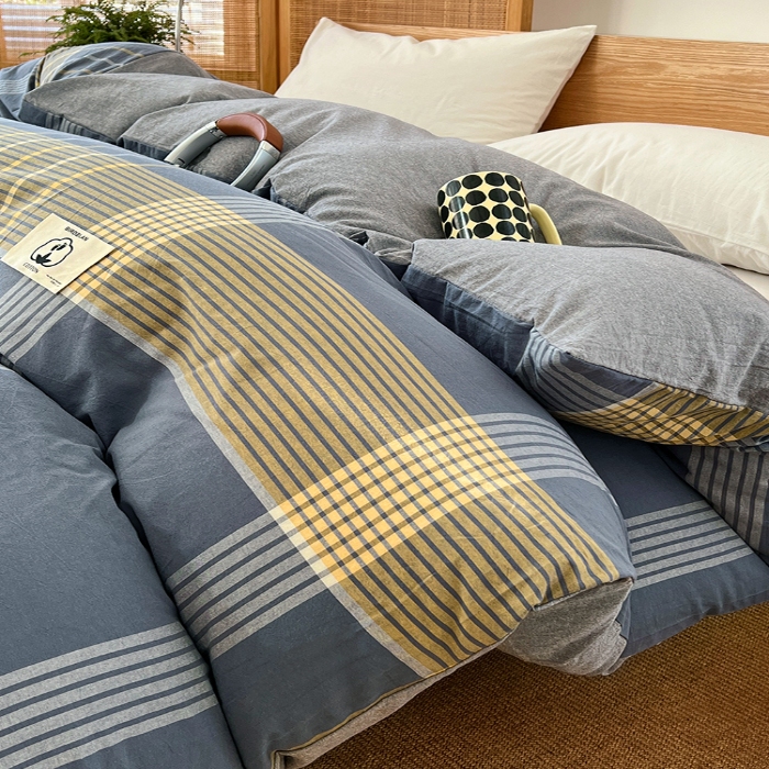 91家纺网 家纺一手货源 找家纺 （总）2025新款色织全棉水洗棉单被套日式复古风被套床单枕套床品套件