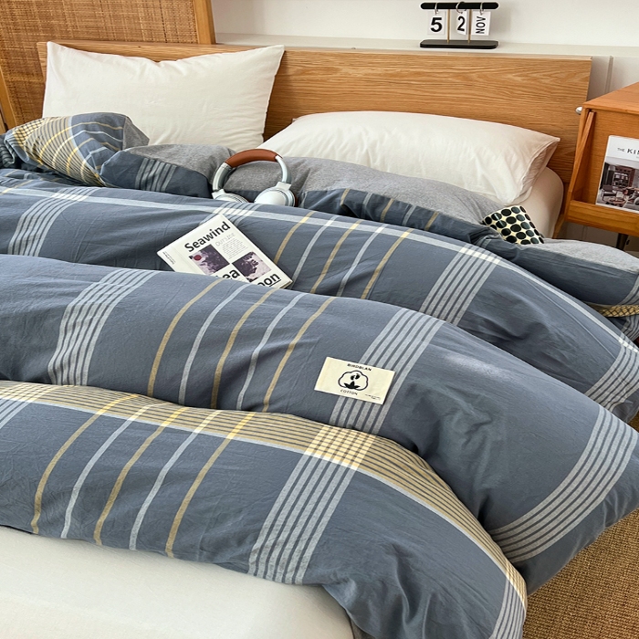 91家纺网 家纺一手货源 找家纺 （总）2025新款色织全棉水洗棉单被套日式复古风被套床单枕套床品套件