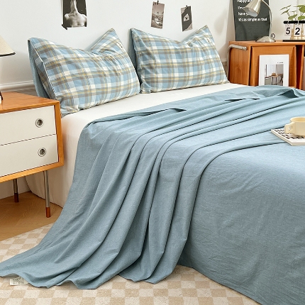 91家纺网 家纺一手货源 找家纺 （总）2025新款色织全棉水洗棉单床单柔软亲肤床单被套枕套床上用品