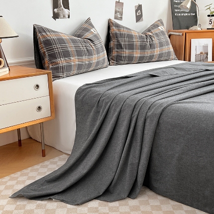 91家纺网 家纺一手货源 找家纺 （总）2025新款色织全棉水洗棉单床单柔软亲肤床单被套枕套床上用品