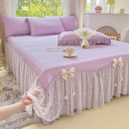 91家纺网 家纺一手货源 找家纺 【苏东来】2025高端法式韩版公主花边PE高分子复合软凉席床裙款三件套纯色蕾丝花边豆豆床裙床单床盖冰丝凉席子三件套件空调席 小确幸浅绿