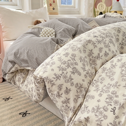 91家纺网 家纺一手货源 找家纺 （总）2025新款13070全棉纯棉小清新单被套床单枕套床品套件