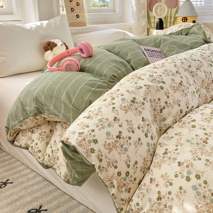 91家纺网 家纺一手货源 找家纺 （总）2025新款13070全棉纯棉小清新单被套床单枕套床品套件