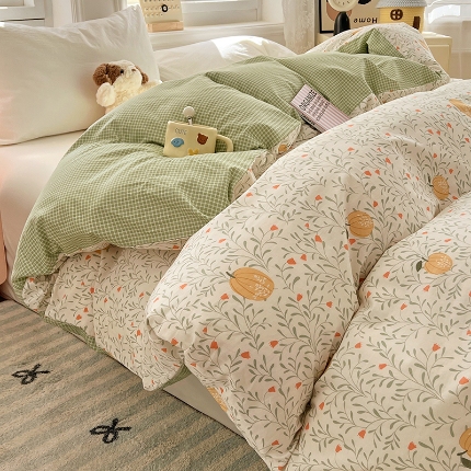 91家纺网 家纺一手货源 找家纺 （总）2025新款13070全棉纯棉小清新单被套床单枕套床品套件