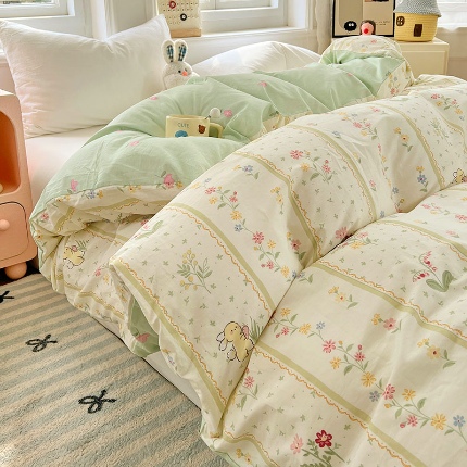 91家纺网 家纺一手货源 找家纺 （总）2025新款13070全棉纯棉小清新单被套床单枕套床品套件