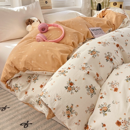 91家纺网 家纺一手货源 找家纺 （总）2025新款13070全棉纯棉小清新单被套床单枕套床品套件