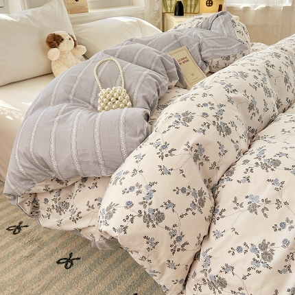 91家纺网 家纺一手货源 找家纺 （总）2025新款13070全棉纯棉小清新单被套床单枕套床品套件