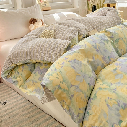 91家纺网 家纺一手货源 找家纺 （总）2025新款13070全棉纯棉小清新单被套床单枕套床品套件