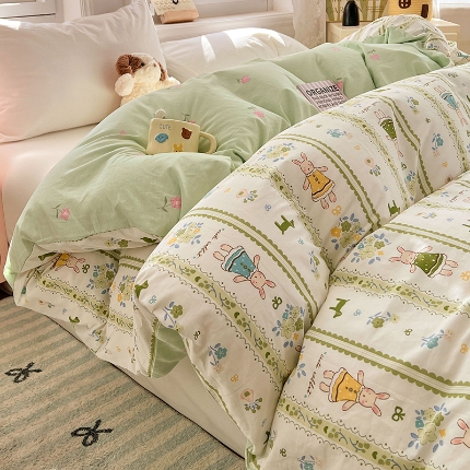 91家纺网 家纺一手货源 找家纺 （总）2025新款13070全棉纯棉小清新单被套床单枕套床品套件