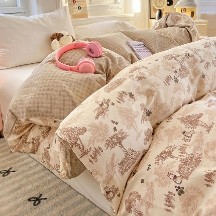 91家纺网 家纺一手货源 找家纺 （总）2025新款13070全棉纯棉小清新单被套床单枕套床品套件