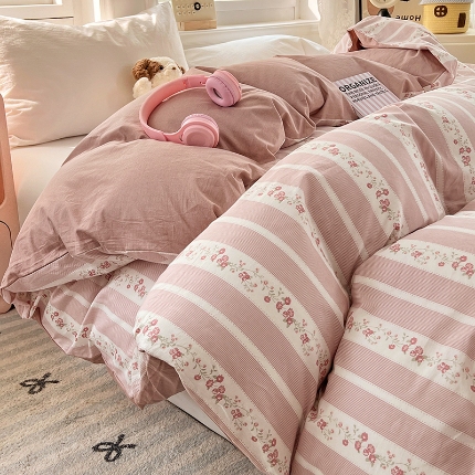 91家纺网 家纺一手货源 找家纺 （总）2025新款13070全棉纯棉小清新单被套床单枕套床品套件