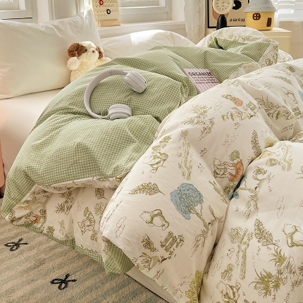 91家纺网 家纺一手货源 找家纺 （总）2025新款13070全棉纯棉小清新单被套床单枕套床品套件