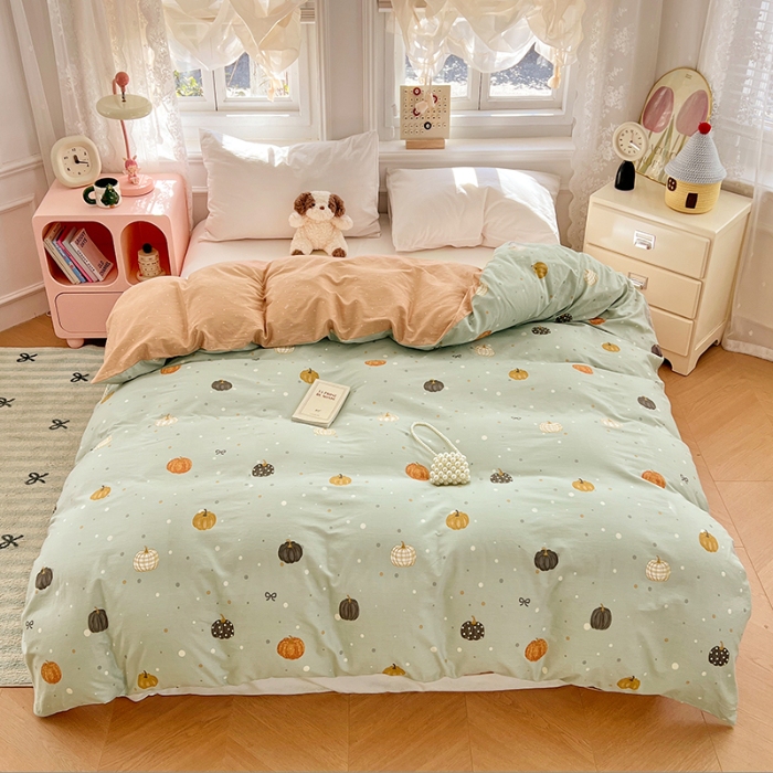 91家纺网 家纺一手货源 找家纺 （总）2025新款13070全棉纯棉小清新单被套床单枕套床品套件