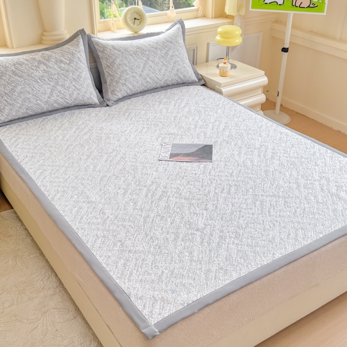 91家纺网 家纺一手货源 找家纺 2025高端轻奢简约提花凉感PE高分子复合软凉席三件套纯色冰豆豆冰丝凉席子三件套件空调席床单三明治 流光