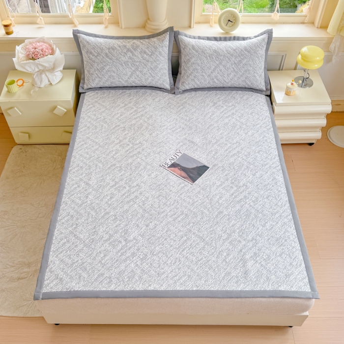 91家纺网 家纺一手货源 找家纺 2025高端轻奢简约提花凉感PE高分子复合软凉席三件套纯色冰豆豆冰丝凉席子三件套件空调席床单三明治 流光