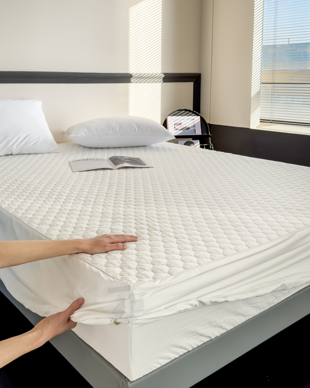 91家纺网 家纺一手货源 找家纺 安芯丝60S全棉夹棉床笠 抗菌防螨 白色